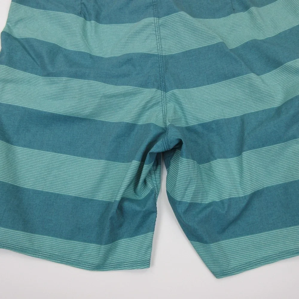 Quiksilver Board Shorts Mens 38 Blue‎ Green Striped Surf Swim Trunks Stretch